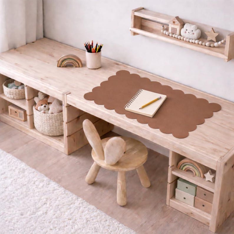 Orelle Scalloped Desk Mat | Vegan Leather Desk Mat for Keyboard and Mouse, Laptop, Makeup Vanity | Computer Desk Pad Mat | 30 x 15”