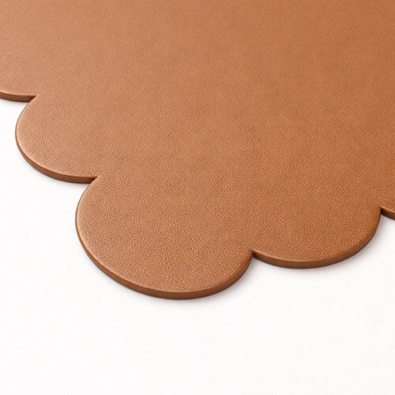 Orelle Scalloped Desk Mat | Vegan Leather Desk Mat for Keyboard and Mouse, Laptop, Makeup Vanity | Computer Desk Pad Mat | 30 x 15”