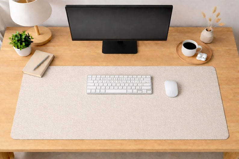 Beige Linen Texture Mouse Pad Office Desk Mat