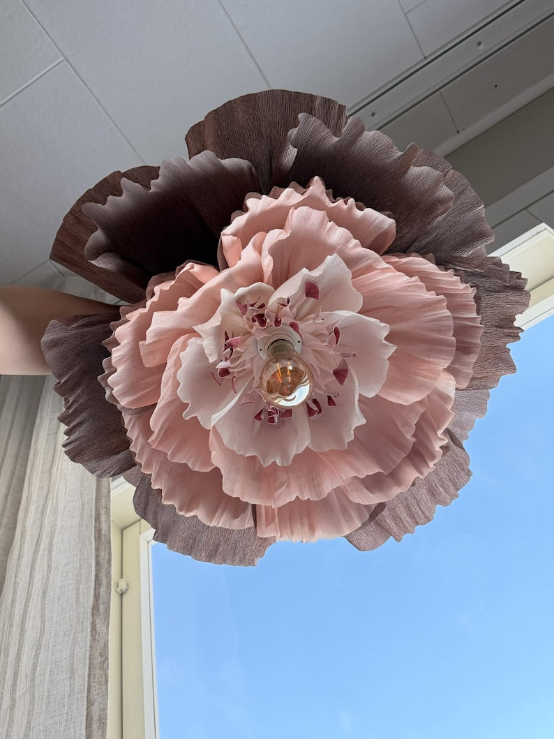 Abat-jour en papier crépon fleur artisanale, plusieurs tailles et couleurs