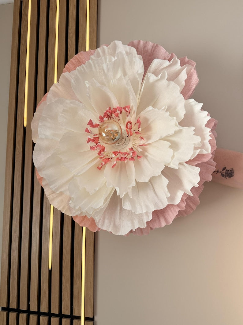 Abat-jour en papier crépon fleur artisanale, plusieurs tailles et couleurs