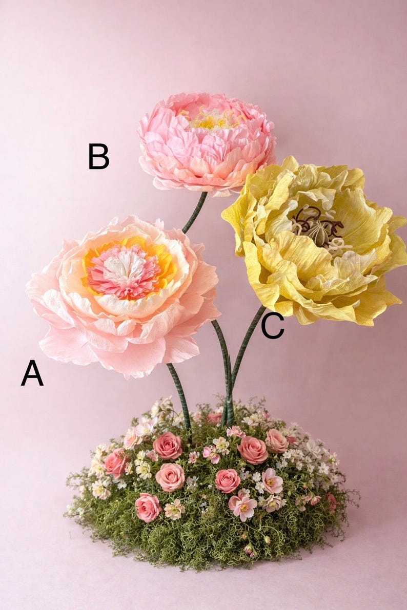 Fleurs géantes en papier et organza - Décoration d'événement, mariage, baby shower, présentoirs de devanture