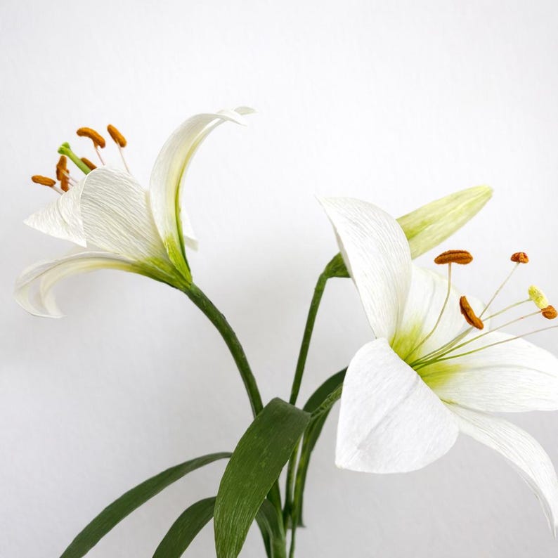Handmade white crepe paper lily bouquet