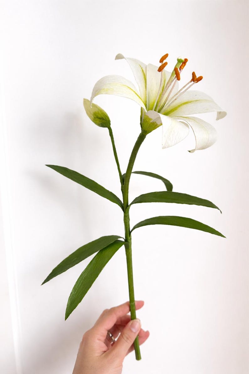 Handmade white crepe paper lily bouquet