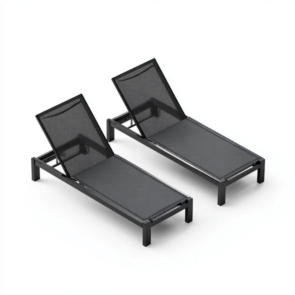 Gartenliege Set - Aluminiumrahmen Textil 200x65x35 cm - Schwarz - Verstellbar