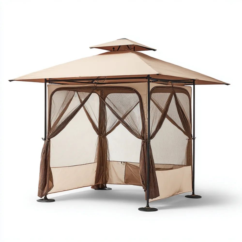 Pavillon – Metallrahmen 3x3x2,6 m – Beige – Mit Moskitonetz