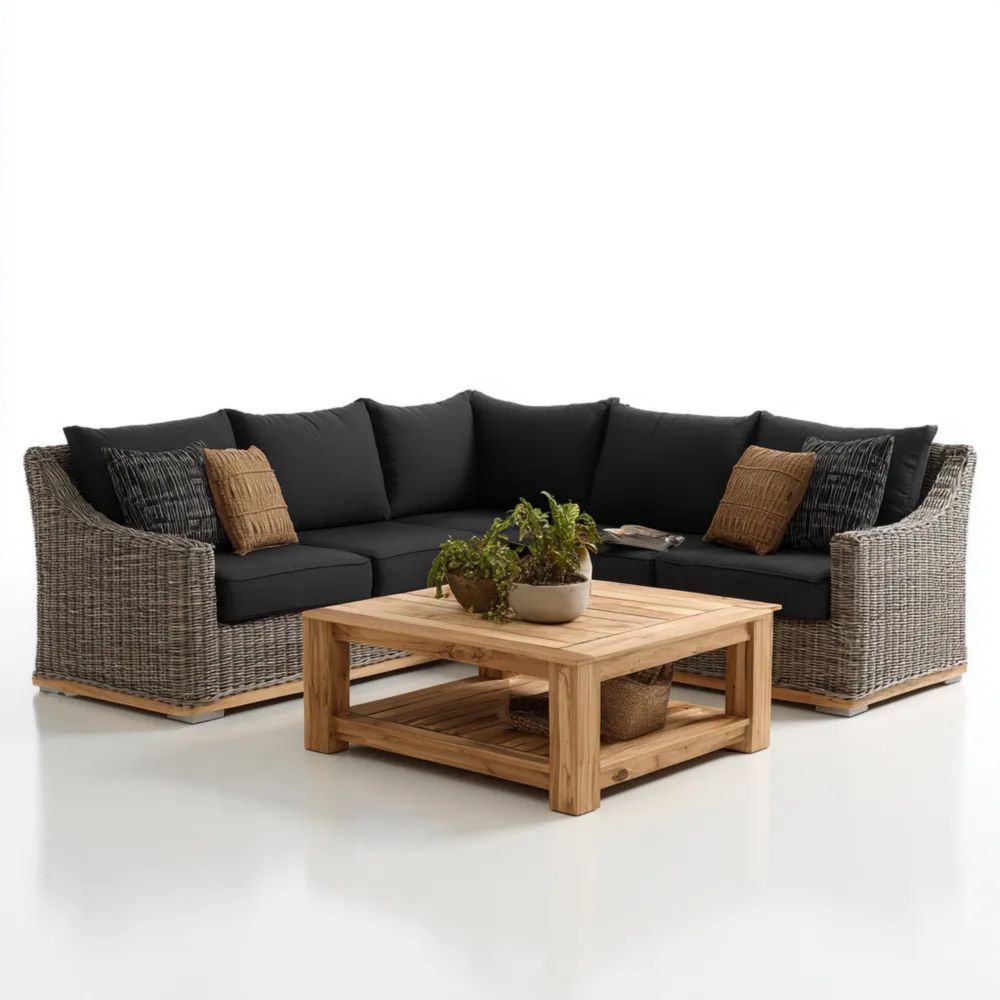 Gartensofa-Set Rattan 240x240x85 cm – Schwarz – Modernes Design