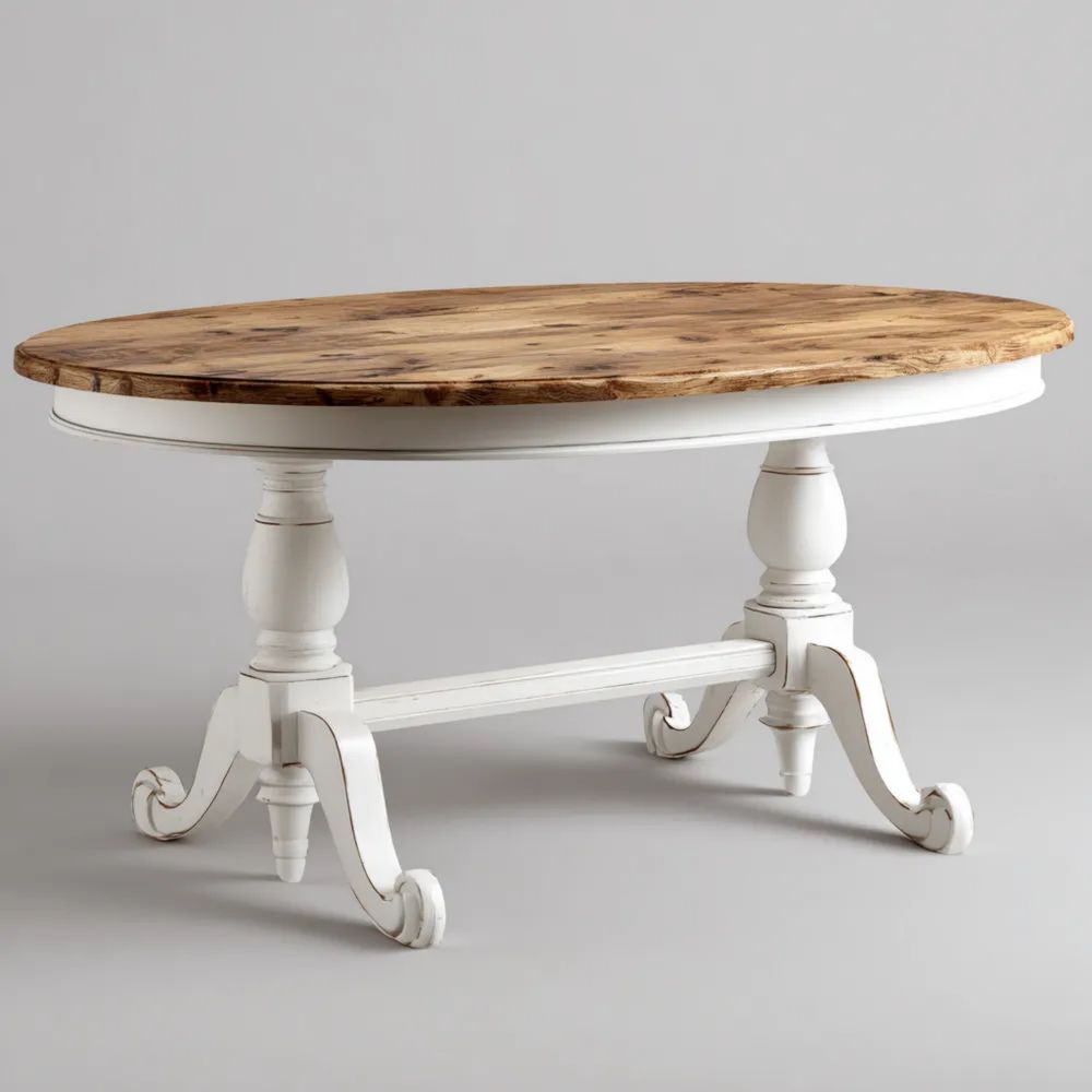 Ovaler Esstisch Massivholz 180x100x75 cm - Weiß/Natur - Klassisches Design