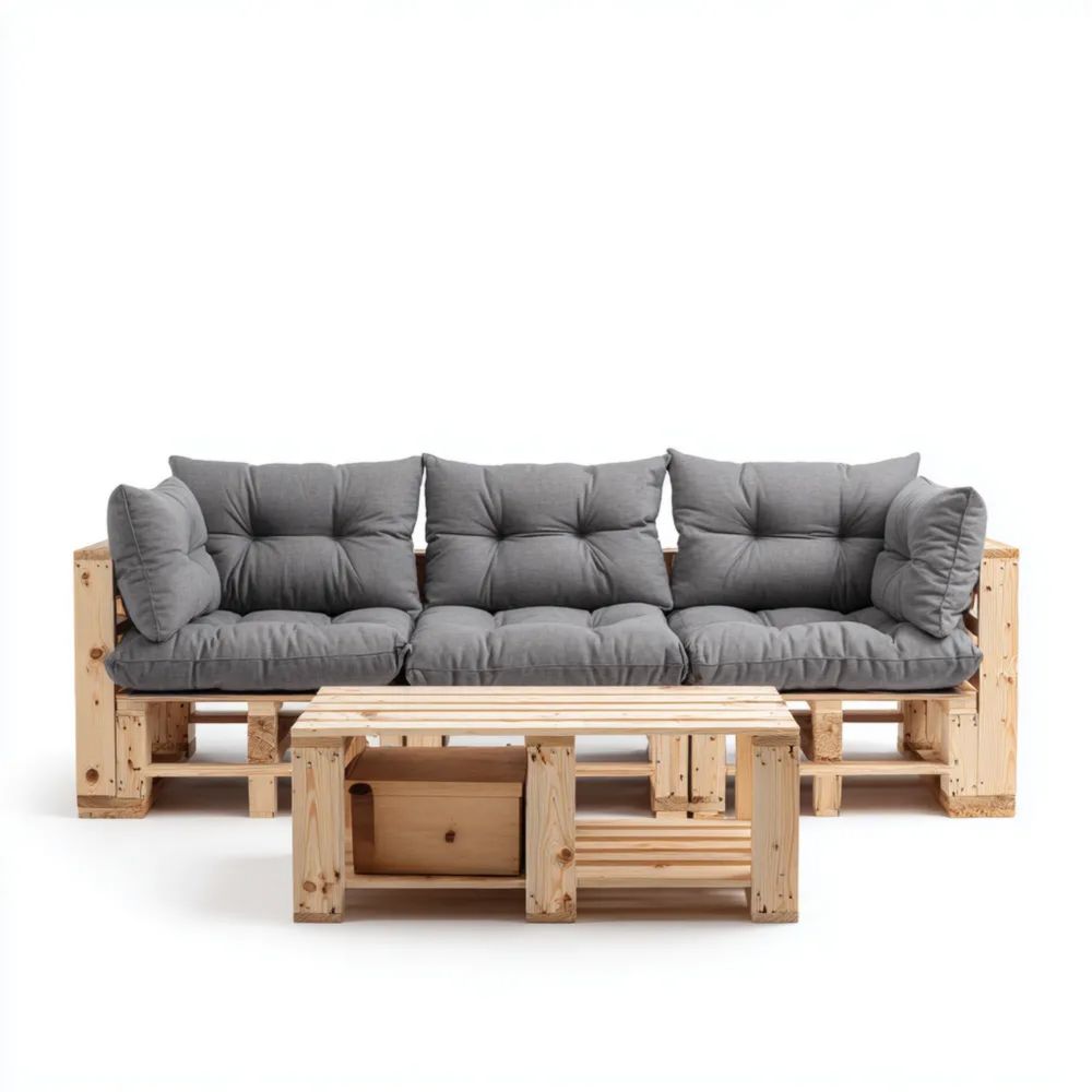Garten-Sofaset Holz 250x80x75 cm – Grau – Modernes Design