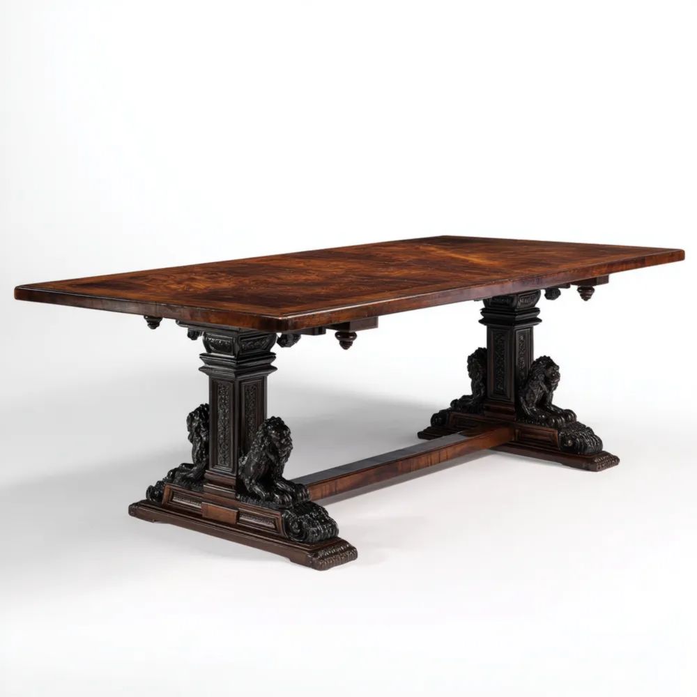 Esstisch Massivholz 220x100x75 cm – Dunkelbraun – Antikes Design