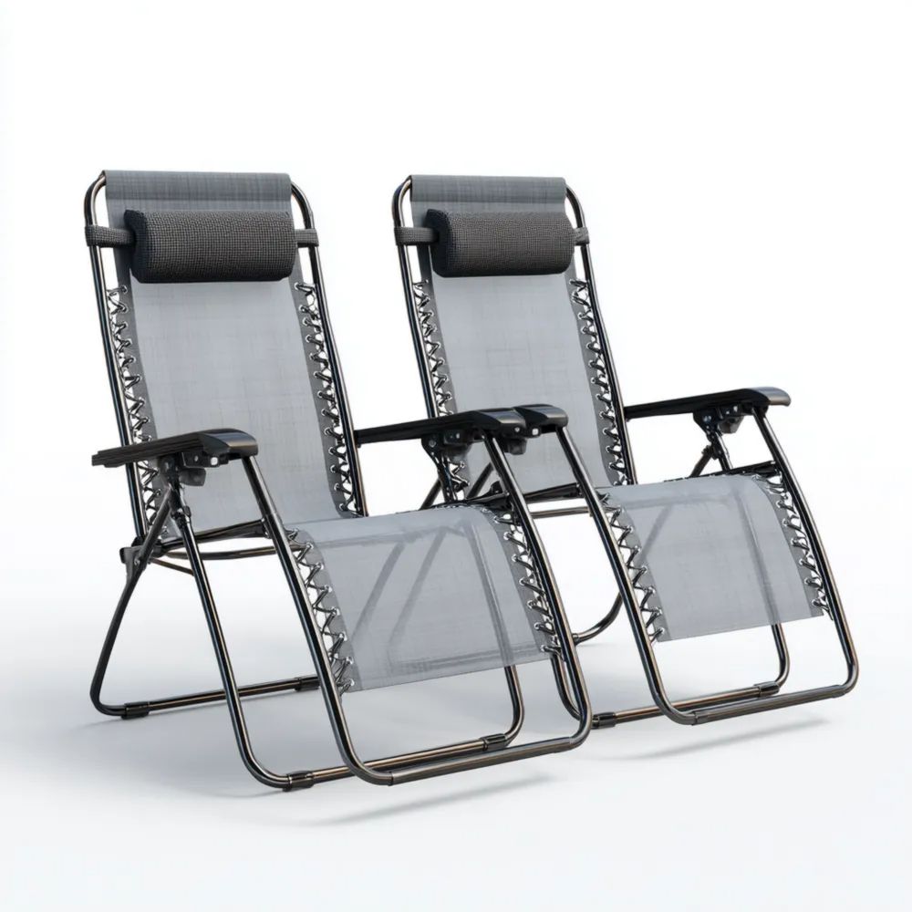 Gartenliegen Set Stahlgewebe 174x65x112 cm - Grau - Verstellbar