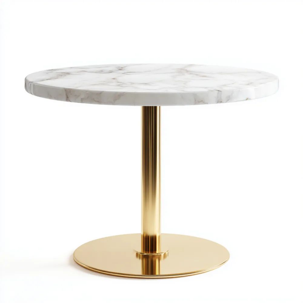 Runder Esstisch Marmorplatte 80x80x75 cm - Weiß/Gold - Modernes Design