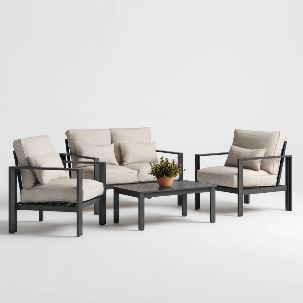 Garten-Sofaset Aluminiumgestell 70x75x60 cm Creme Stoffpolster – Minimalistisches Design