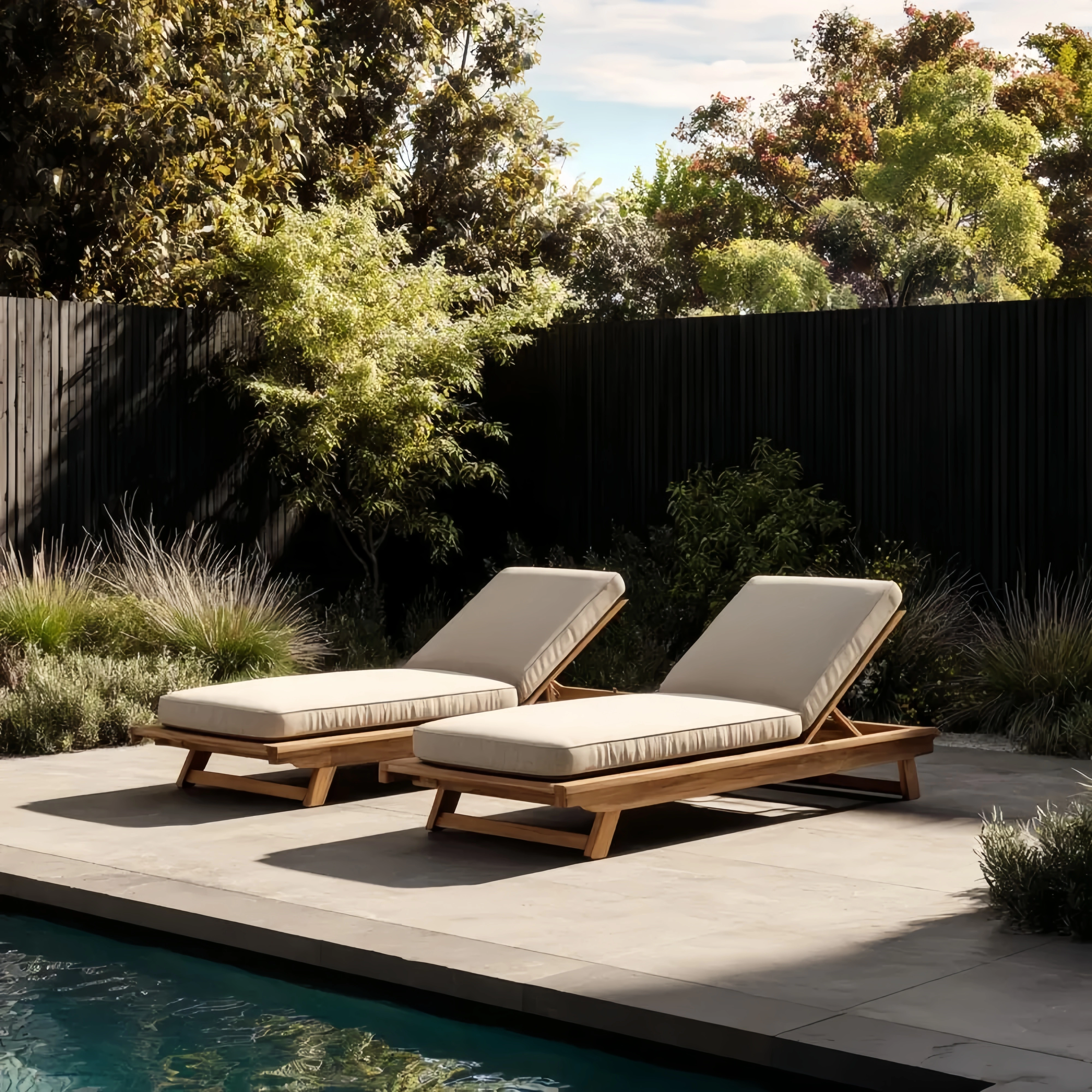 Gartenliege Holzrahmen - 200x65x30 cm - Beige - Modernes Design