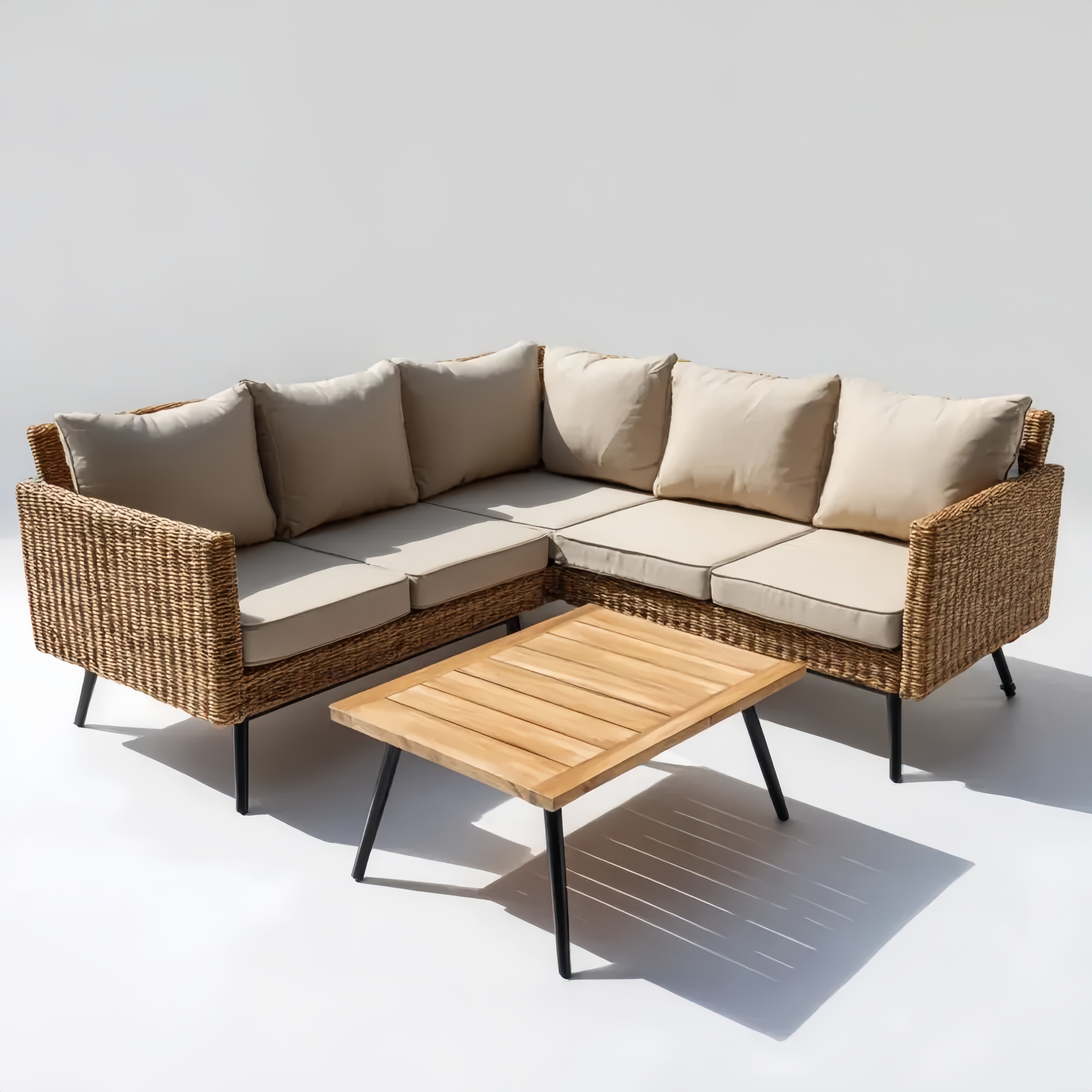 Ecksofa-Set Rattan 250x160x75 cm – Beige – Moderner Stil