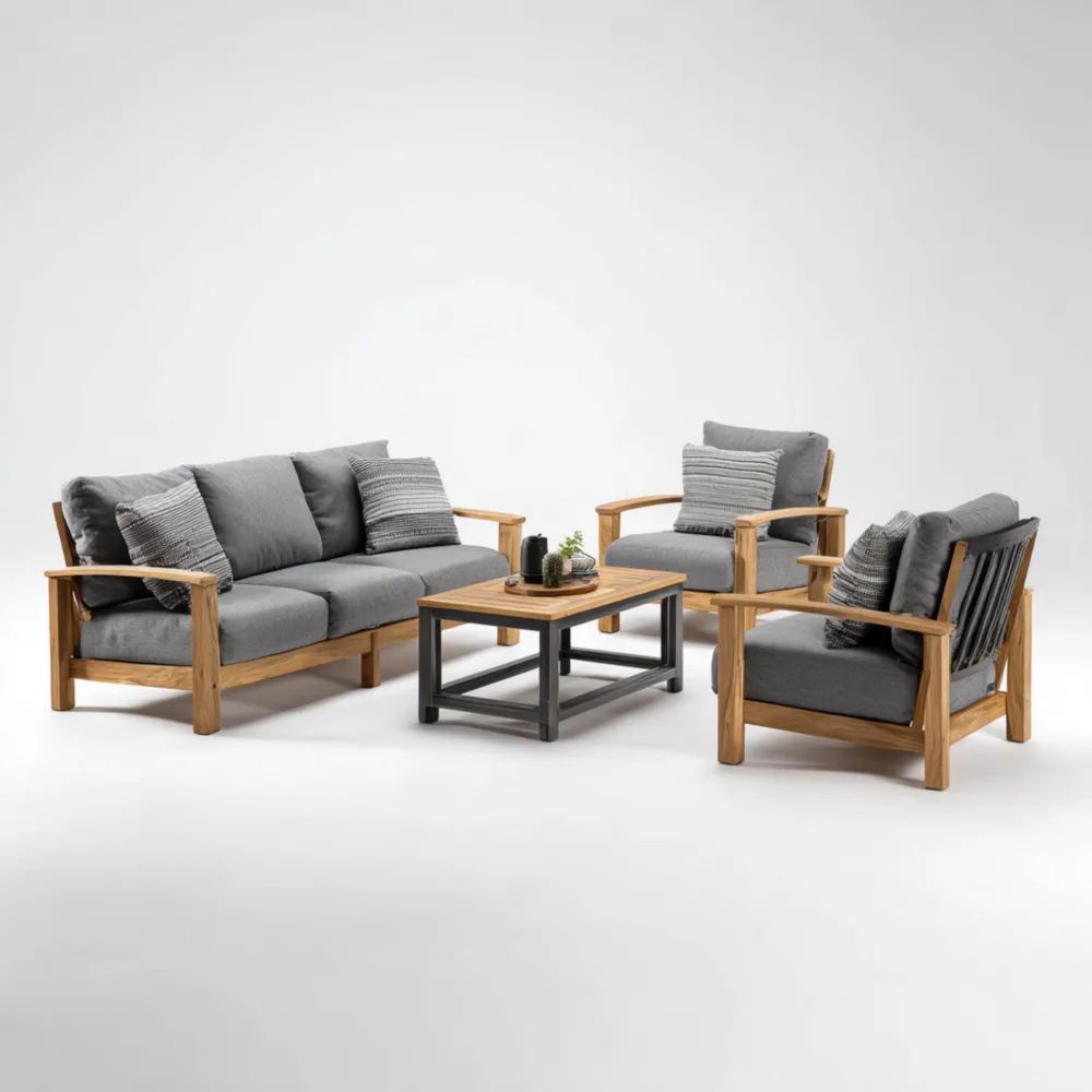 Garten-Sofaset 180x75x80 cm Holzrahmen Stoffpolsterung Grau – Modernes Design