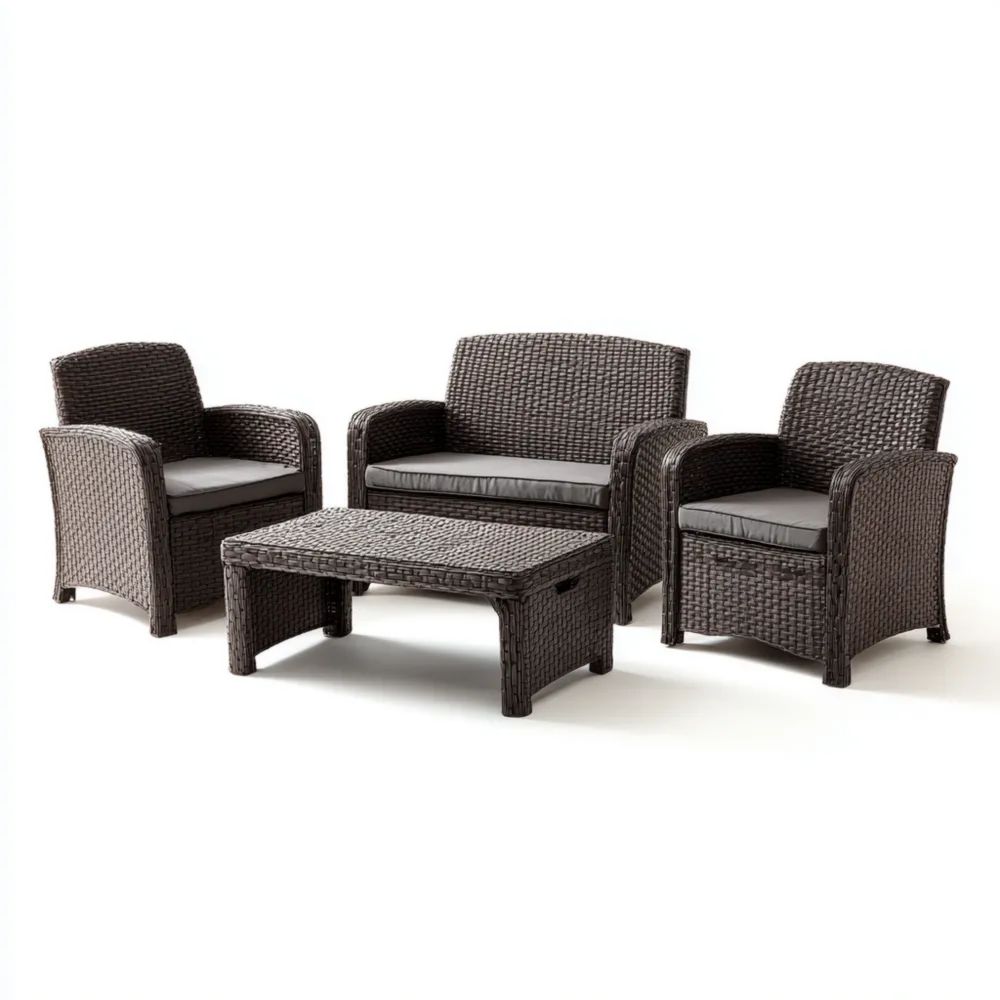 Garten-Sofaset Polyrattan 4-Sitzer – Dunkelbraun/Grau – 120x70x79 cm wetterfest