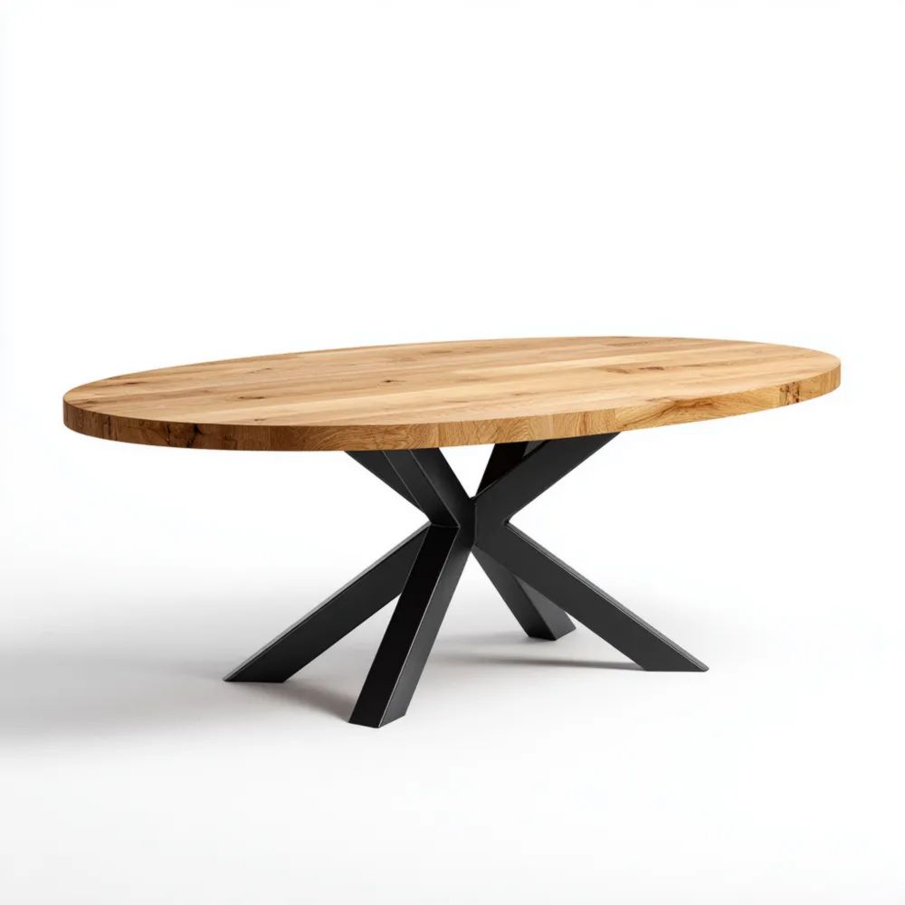 Ovaler Esstisch Massivholz 160x90x75 cm – Eichenholz – Industrielles Design