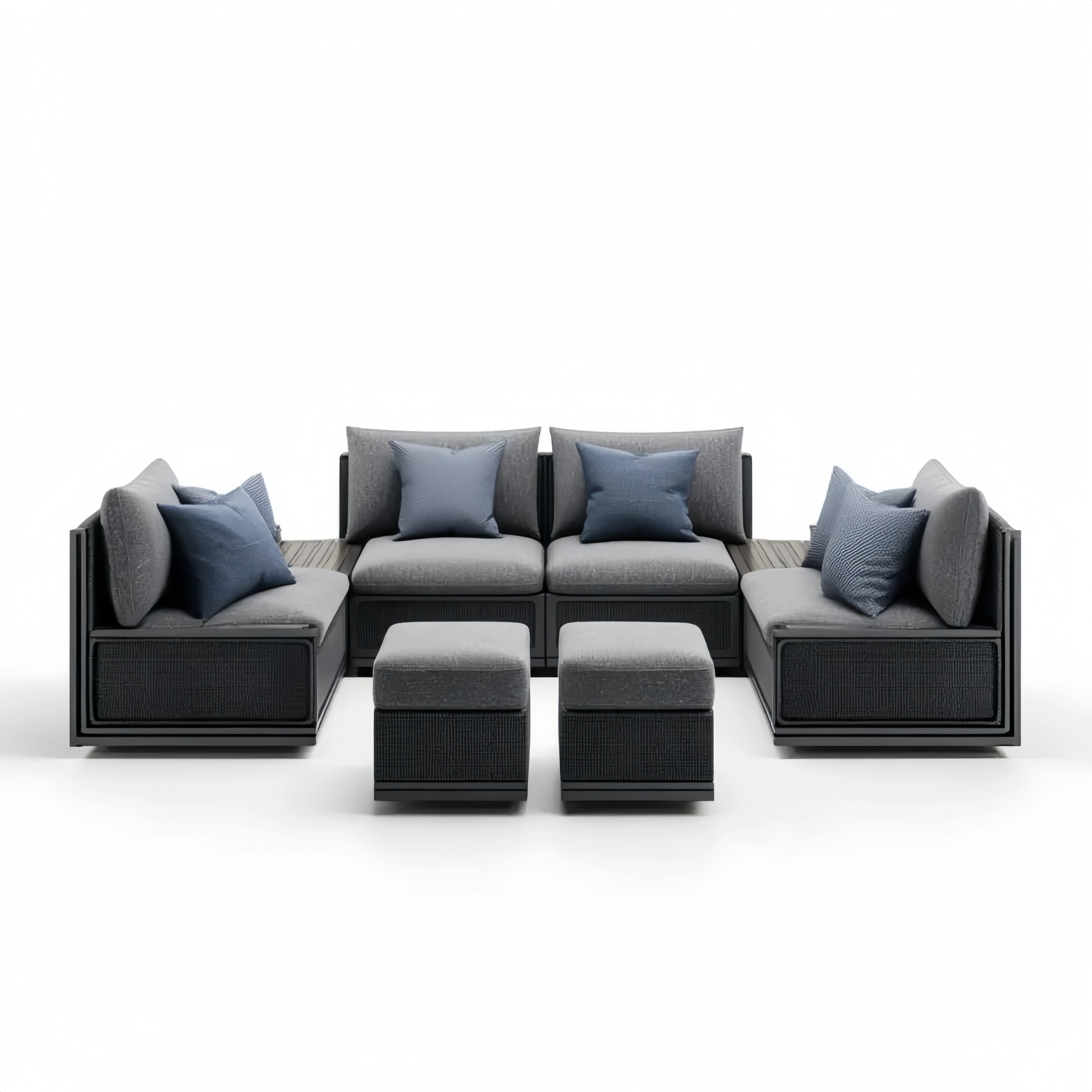 Modulares Gartensofa-Set Stoffpolster Grau/Blau 80x80x70 cm - Modernes Design