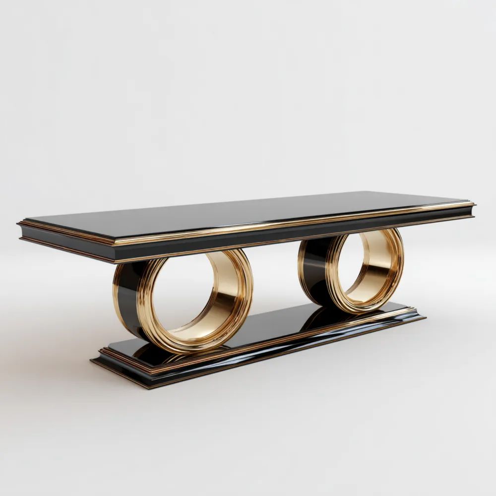 Esstisch Schwarz-Gold Hochglanz Metall 200x100x75 cm - Modernes Design