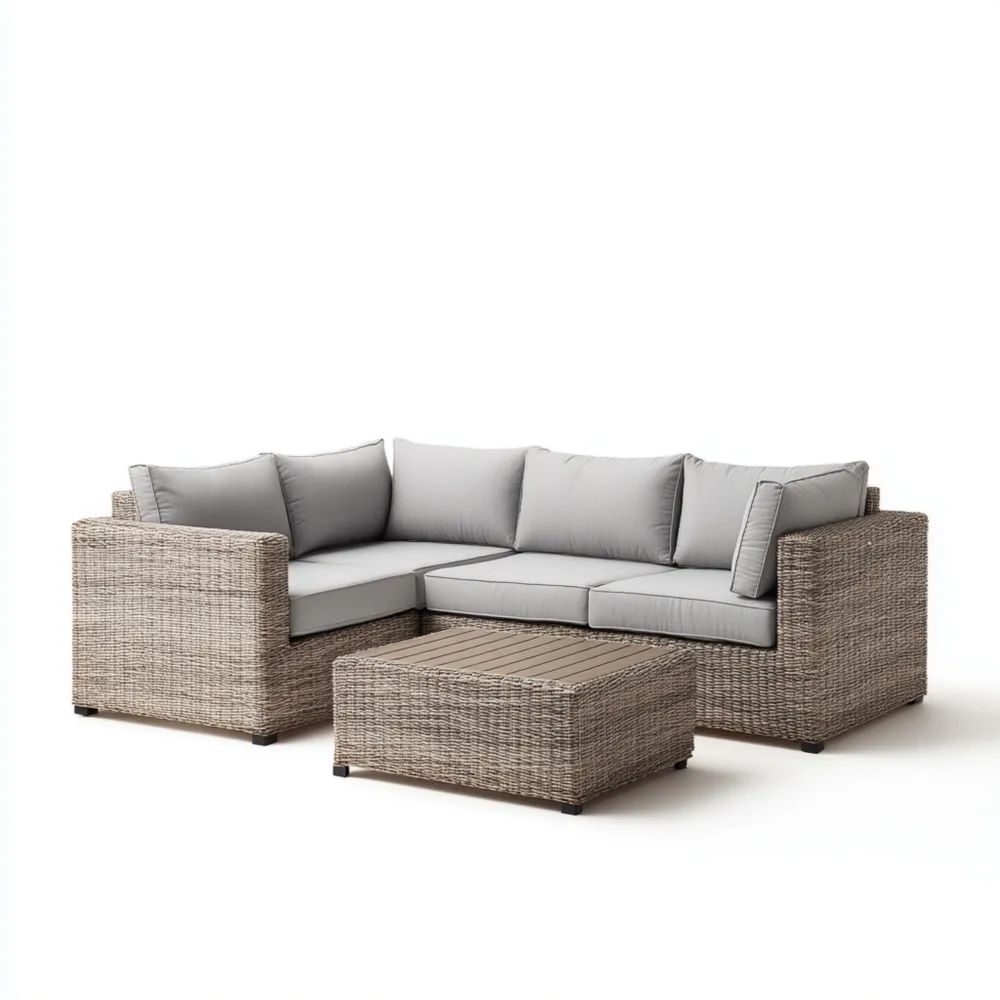Garten-Sofaset Rattan 200x150x80 cm – Grau/Braun – Moderner Stil