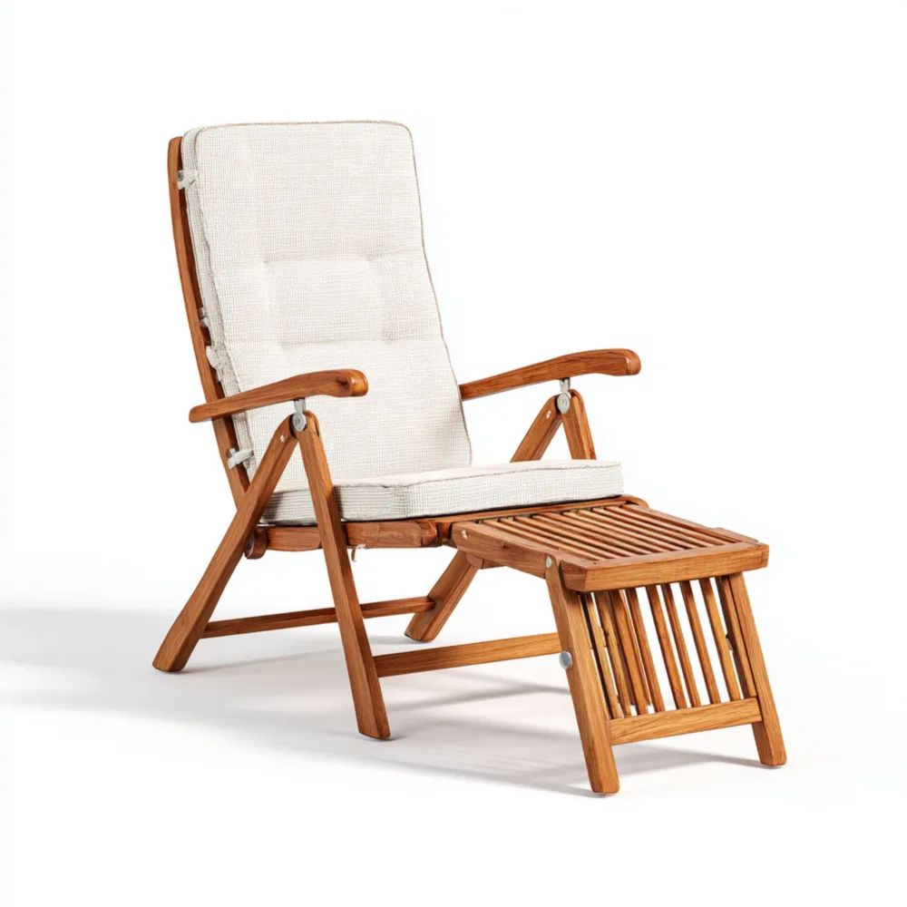 Gartenliege Teakholz 150x60x90 cm – Creme – Verstellbar