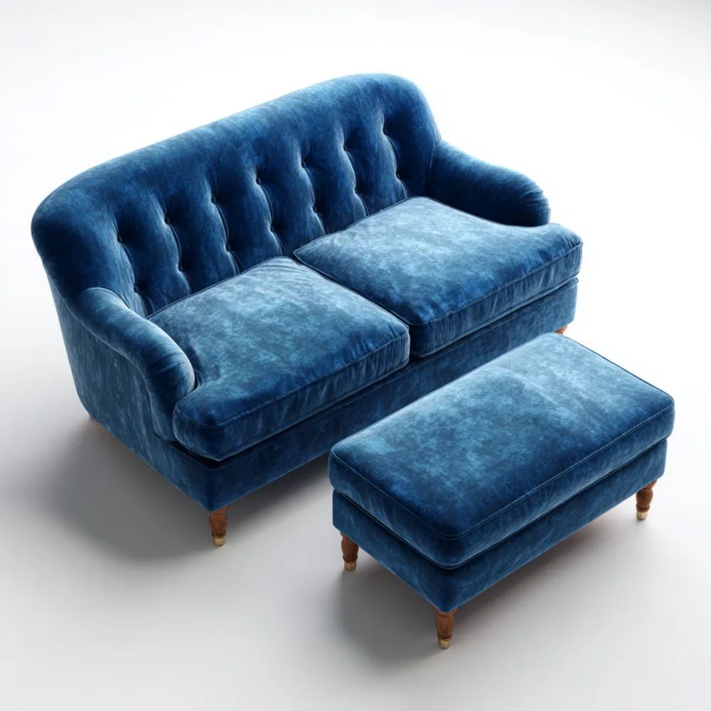 Sofa-Set Samt 140x80x85 cm – Blau – Klassisches Design