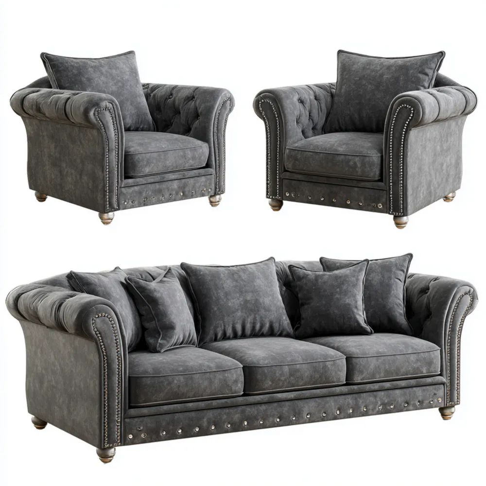 Sofa-Set Samt 200x90x85 cm – Dunkelgrau – Klassisches Design