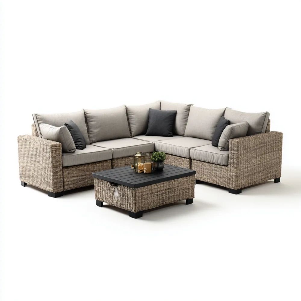 Garten-Sofaset Rattanoptik 250x180x75 cm – Hellgrau/Beige – Modernes Design