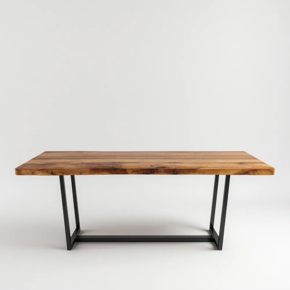 Esstisch Massivholz 200x90x75 cm - Natur/Schwarz - Industrieller Stil