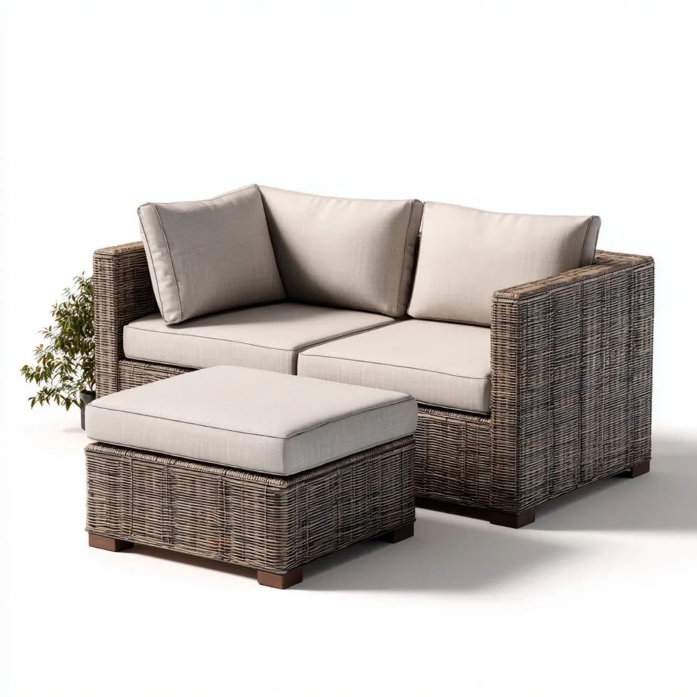 Garten-Sofaset Polyrattan 130x70x65 cm – Hellgrau – Modernes Design