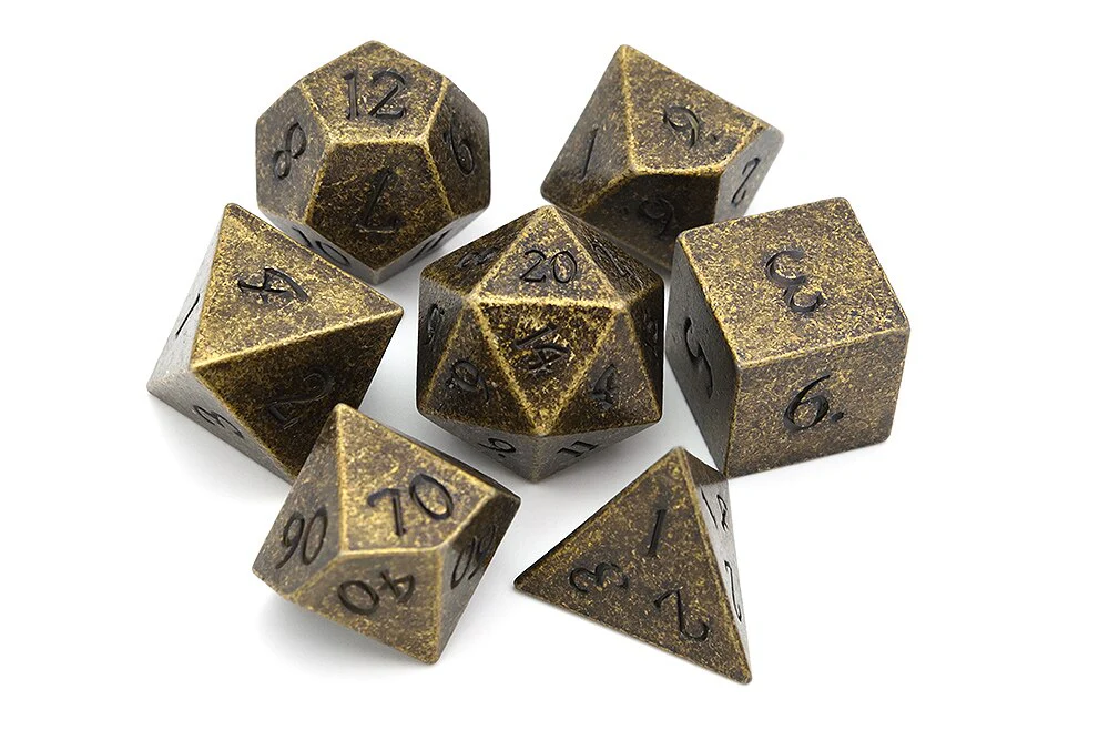 Tarnished Gold Metal Dice Set | 7 piece
