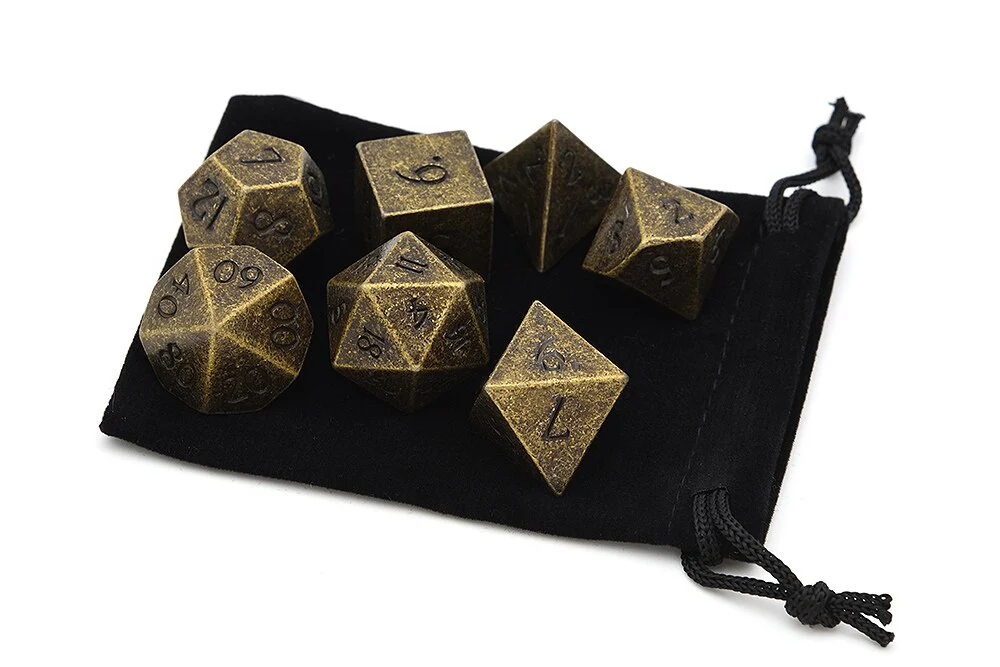 Tarnished Gold Metal Dice Set | 7 piece