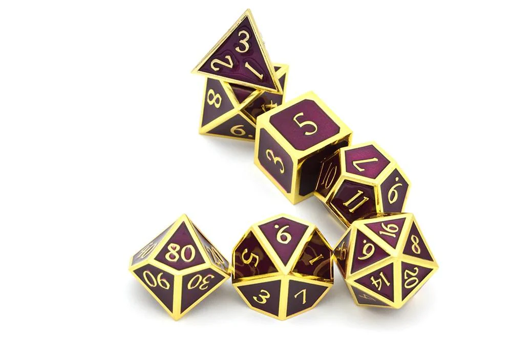 Wine Purple & Gold Metal Dice Set | 7 piece