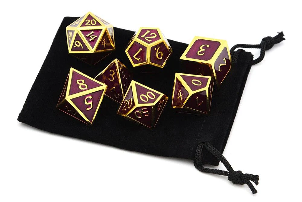 Wine Purple & Gold Metal Dice Set | 7 piece