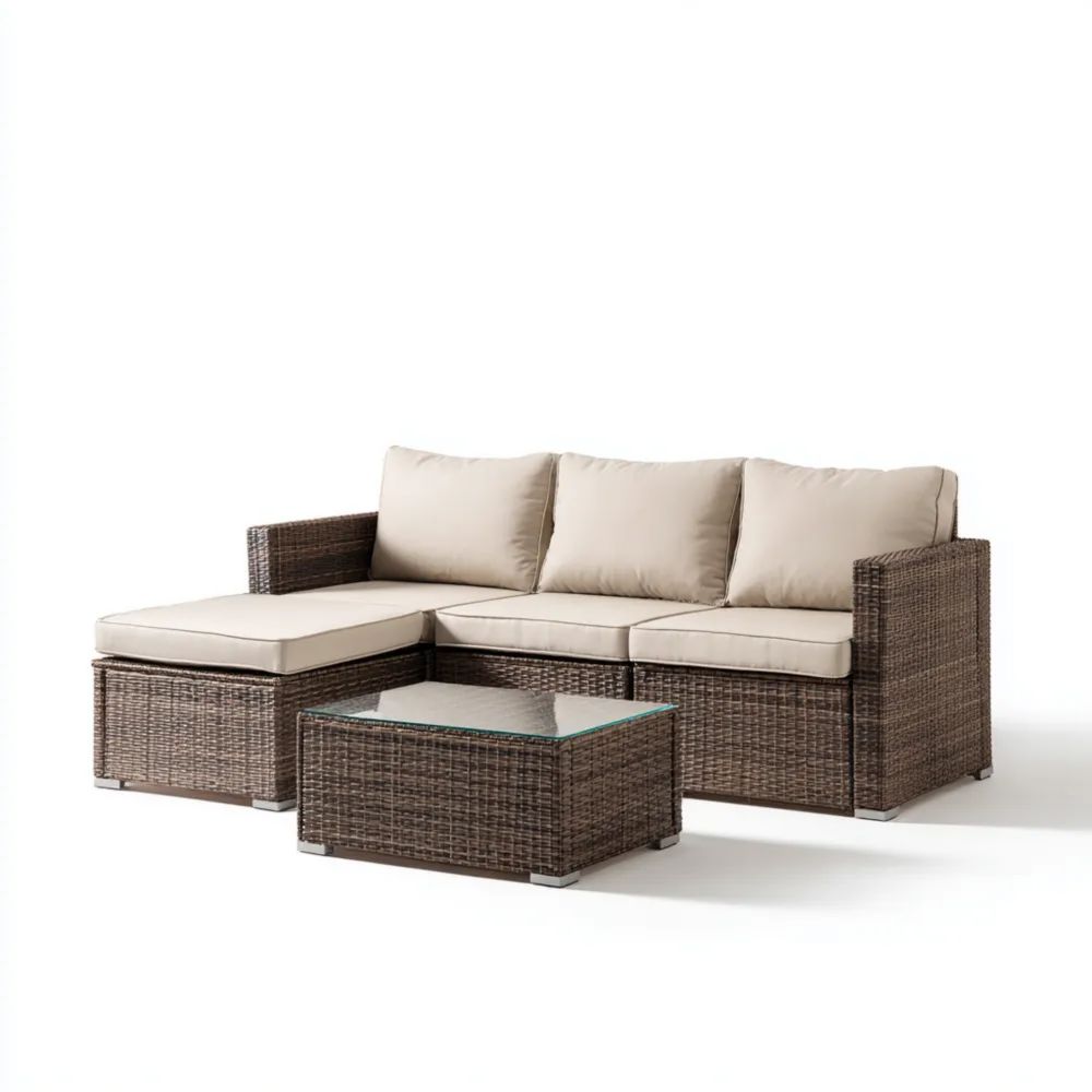 Garten-Sofaset Polyrattan 200x70x64 cm – Beige – Modernes Design