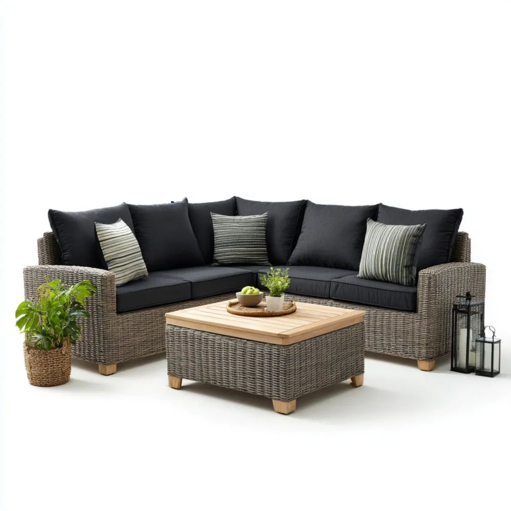 Ecksofa Set Polyrattan 250x250x70 cm – Anthrazit – Moderner Stil