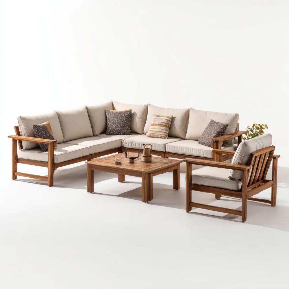 Garten-Sofaset Holz 250x250x75 cm – Beige – Modernes Design