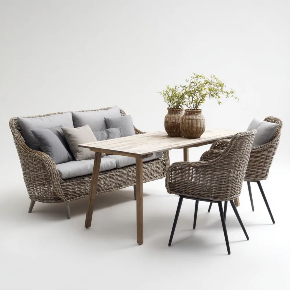 Garten-Sofaset Rattan 120x75x70 cm – Natur/Grau – Elegantes Design