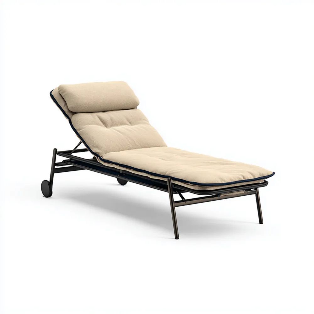 Gartenliege mit Polsterung - Metallrahmen - Beige - Modernes Design 200x70x40 cm