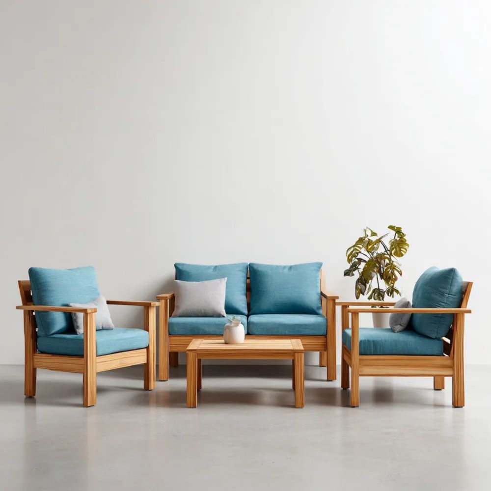 Garten-Sofaset Holz 120x75x80 cm – Türkis – Modernes Design