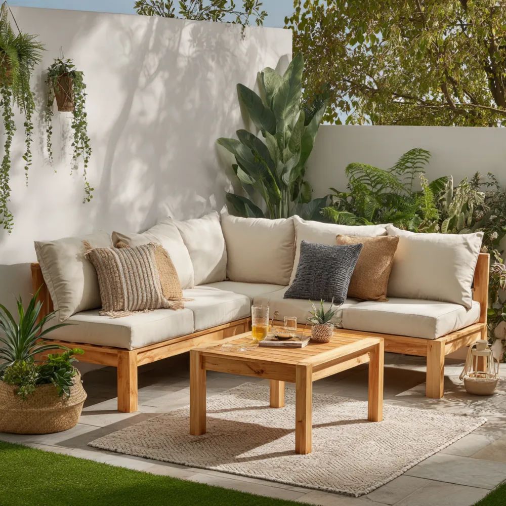 Garten-Sofaset Holz 200x75x64 cm – Cremeweiß – Moderner Stil