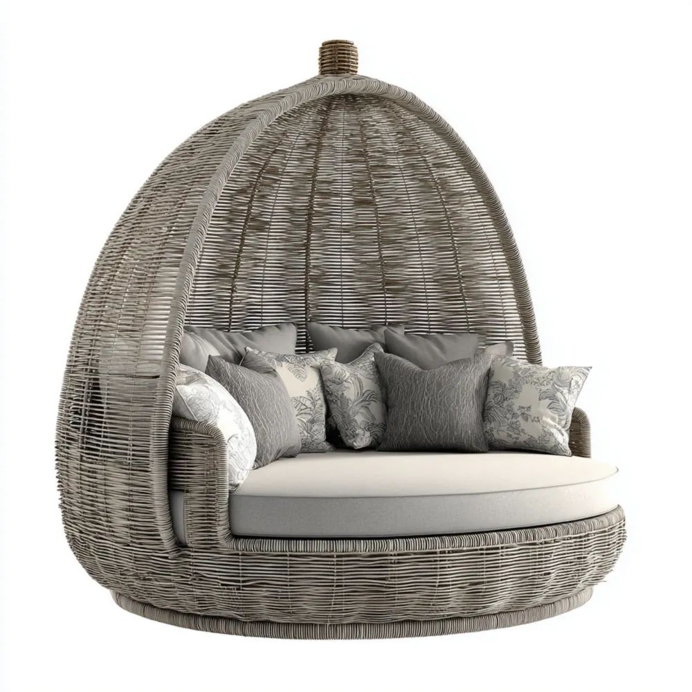 Runde Gartenliege aus Rundrattan 185x185x200 cm - Grau - Elegantes Design