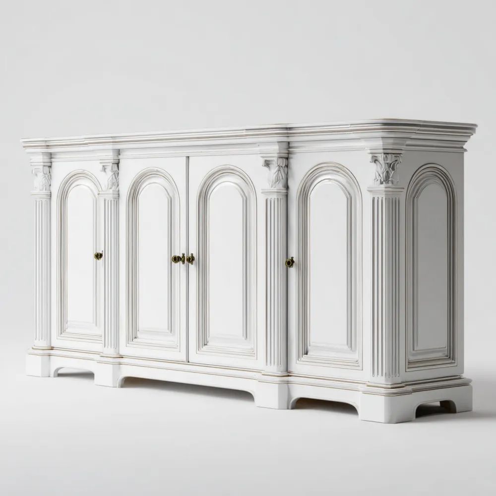 Sideboard Holz 180x45x90 cm - Weiß - Klassischer Stil