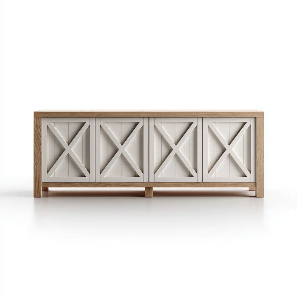 Sideboard Landhausstil Massivholz 200x80x45 cm - Weiß/Eiche