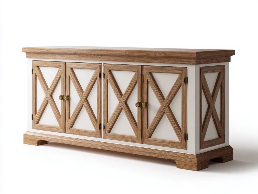 Sideboard Holz 150x45x85 cm – Eichenoptik – Landhausstil