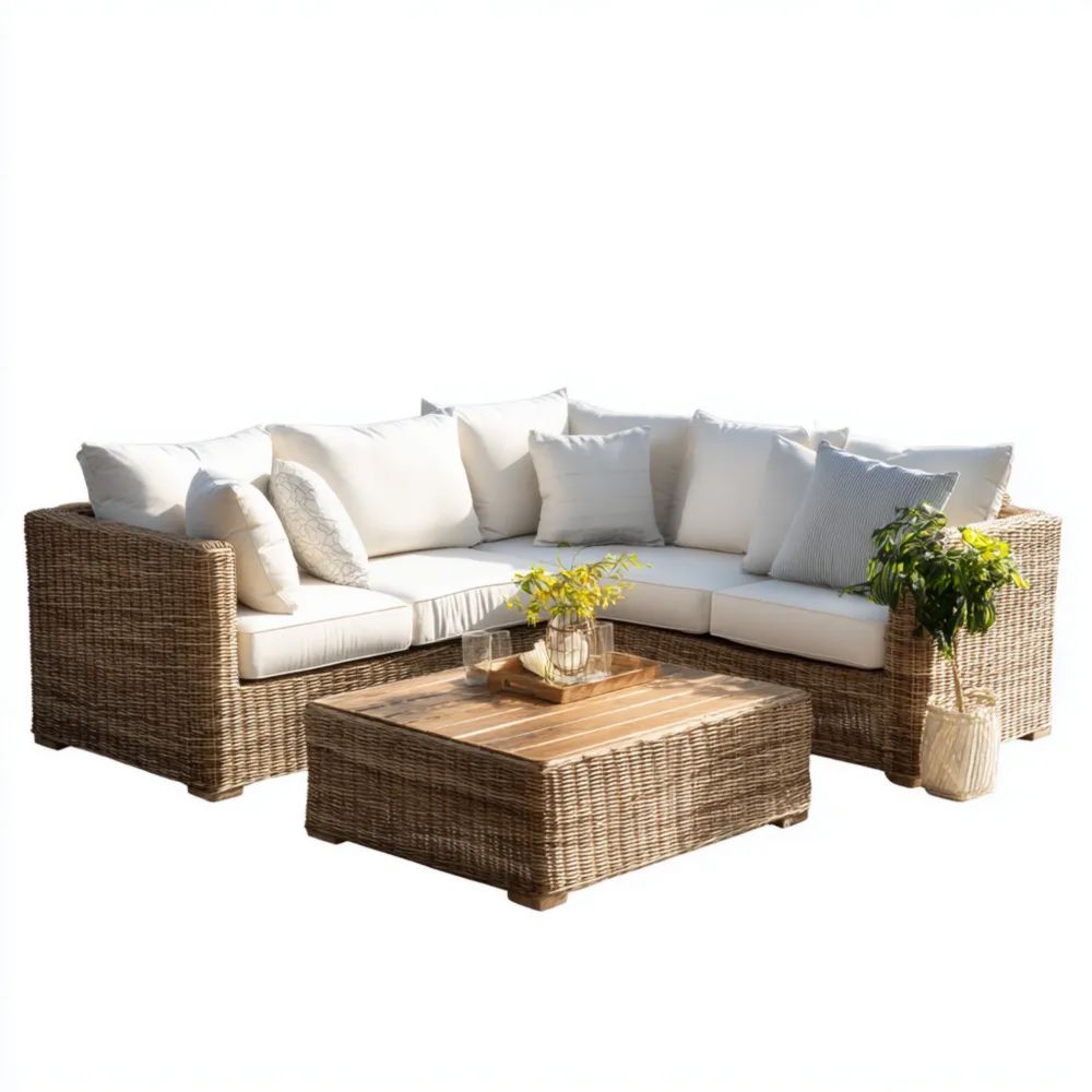 Gartensofa-Set Rattan 230x230x40 cm – Cremeweiß