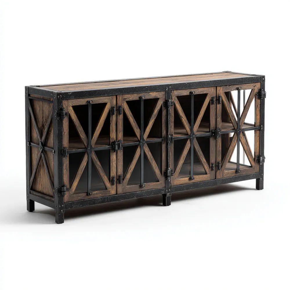 Sideboard Holz-Metall 150x40x80 cm – Braun/Schwarz – Industrieller Stil