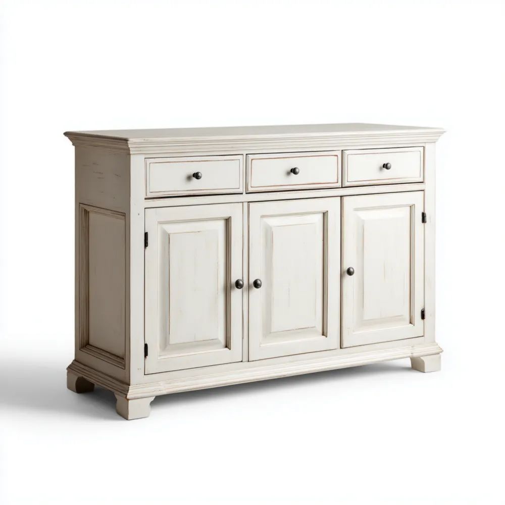 Sideboard Massivholz 120x40x85 cm – Weiß – Klassisches Design