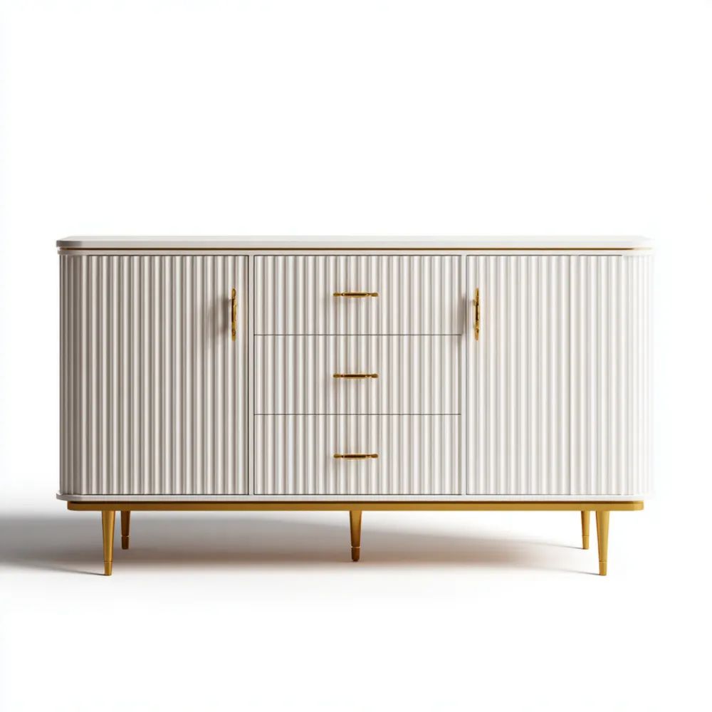 Sideboard Holz 150x40x80 cm - Weiß/Gold - Modernes Design